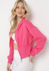 Fuksjowa Bluza z Szerokim Ściągaczem w Talii i Kapturem Zapinana na Suwak Itravea. Czerwone bluzy z kapturem damskie Born2be, na wiosnę, l. Za 69.99 zł.