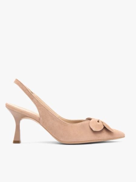 Różowe czółenka bez pięty slingback z kwiatem. Czerwone czółenka damskie Ryłko, bez wzorów, z gumy, ze szpiczastym noskiem, bez obcasa, na obcasie. Za 399.99 zł.