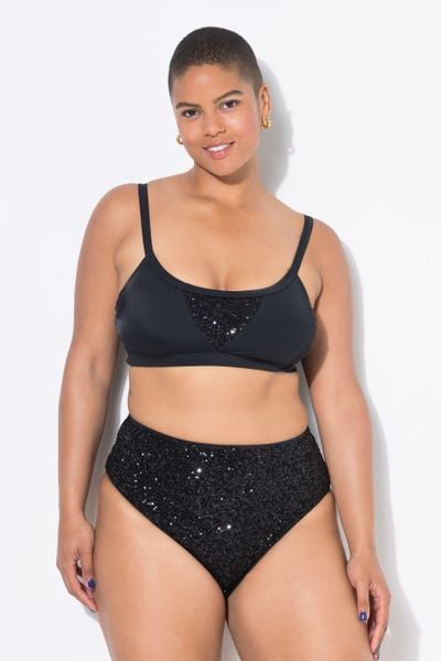 Damski Top bikini miękkie miseczki cekiny. Zielone bikini damskie Ulla Popken, bez wzorów, plus size. Za 143.99 zł.