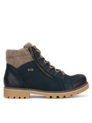 Remonte Botki D7478-14 Niebieski. Niebieskie botki damskie Remonte, z nubiku, bez obcasa, na płaskiej podeszwie, bez zapięcia. Za 335.99 zł.