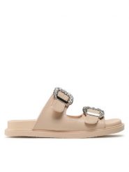 DeeZee Klapki E566-40 Beżowy. Brązowe klapki damskie DeeZee, bez wzorów, ze skóry, bez obcasa. Za 139.99 zł.