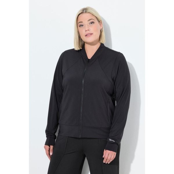 Damskie Bluza dresowa funkcyjna stójka otwór na kciuk z recyklingu. Czarne bluzy bez kaptura damskie Ulla Popken, plus size, z dresówki. Za 279.99 zł.