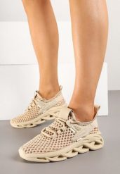 Ciemnobeżowe Siateczkowe Buty Sportowe Sneakersy na Grubej Tłoczonej Podeszwie Telarienna. Brązowe buty sportowe na co dzień damskie Born2be, bez wzorów, z jeansu. Za 79.99 zł.