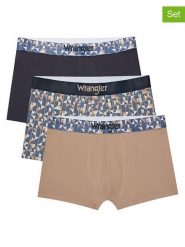 Wrangler Bokserki (3 pary) "Colins" w kolorze granatowo-beżowo-niebieskim rozmiar: L. Brązowe bokserki męskie Wrangler, bez wzorów. Za 87.81 zł.