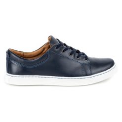 Olivier Buty Męskie skórzane casual 946MA granatowe niebieskie. Niebieskie buty sportowe na co dzień męskie na jesień, z jeansu, bez zapięcia. Za 351.82 zł.