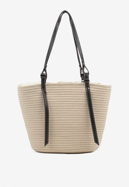 Beżowa Bawełniana Torebka Shopper z Szydełkowym Wzorem Luniatena. Brązowe shopper bag damskie Born2be, bez wzorów, z bawełny, bez dodatków. Za 109.99 zł.