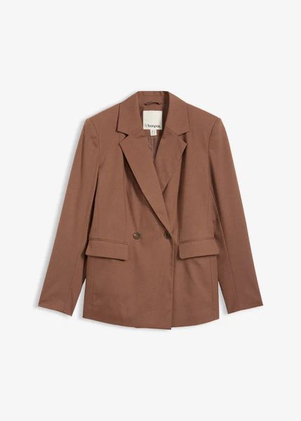 Marynarka z lekkimi poduszkami na ramionach. Brązowe marynarki i żakiety damskie bonprix, bez wzorów, eleganckie. Za 199.99 zł.