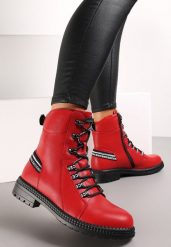 Czerwone Botki z Taśmą Workery Ardesa. Czerwone botki damskie Renee, z dzianiny, eleganckie, bez obcasa, na obcasie, bez zapięcia. Za 129.99 zł.