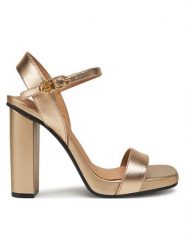 Tommy Hilfiger Sandały High Heel Golden Leather Sandal FW0FW08674 Złoty. Żółte sandały damskie Tommy Hilfiger, bez wzorów, ze skóry, bez obcasa, na słupku. Za 329.99 zł.