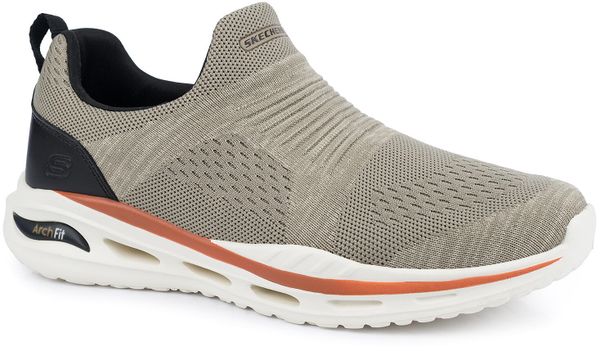 Męskie buty sportowe wsuwane beżowe SKECHERS ARCH-FIT ORVAN DENISON. Brązowe buty sportowe na co dzień męskie Skechers, z materiału, bez zapięcia, trekkingowe. Za 279.00 zł.