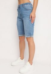 Niebieskie Dopasowane Szorty Jeansowe do Kolan Namsin. Niebieskie szorty damskie Born2be, bez wzorów, z denimu, eleganckie. Za 84.99 zł.