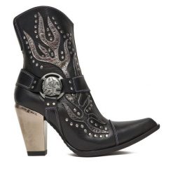 Kowbojki NEW ROCK. Czarne botki damskie NEW ROCK, rockowe, bez obcasa, na słupku, bez zapięcia. Za 1,289.00 zł.