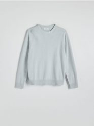 Strukturalny sweter z bawełny - jasnoniebieski. Niebieskie swetry męskie Reserved, l, bez wzorów, z bawełny, bez kołnierzyka. W wyprzedaży za 49.99 zł.