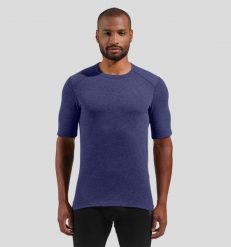 Bielizna termoaktywna z długim rękawem Odlo BL TOP crew neck s/s ACTIVE WARM. Niebieskia bielizna termoaktywna męska Odlo, s, bez wzorów, z materiału. Za 249.99 zł.