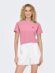 JDY Koszulka w kolorze jasnoróżowym rozmiar: XS. Różowe bluzki damskie JDY, xs, bez wzorów, z bawełny, bez kołnierzyka, bez ramiączek. Za 37.03 zł.