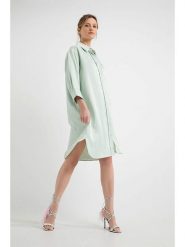 Josephine & Co Lniana sukienka "Daantje" w kolorze jasnozielonym rozmiar: 40. Zielone sukienki damskie Josephine & Co, na co dzień, bez wzorów, bez kołnierzyka, bez ramiączek, midi, proste. Za 285.49 zł.