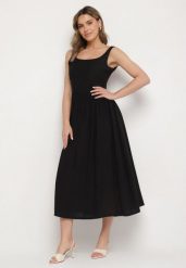 Czarna Wiskozowa Sukienka o Rozkloszowanym Kroju Milareina. Czarne sukienki damskie Born2be, na co dzień, m, z aplikacjami, z wiskozy, eleganckie, bez kołnierzyka, bez ramiączek, maxi, rozkloszowane. W wyprzedaży za 71.99 zł.
