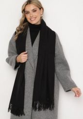 Czarny Szalik z Bawełną i Wiskozą Ozdobiony Frędzlami Siadortia. Czarne szaliki i kominy damskie Born2be, bez wzorów, z bawełny. Za 49.99 zł.