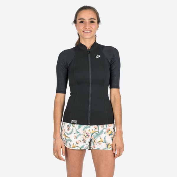 Top UV do snorkelingu damski Decathlon 100 Yulex 1,5 mm krótki rękaw. Czarne topy damskie Decathlon, m, bez wzorów, z kauczuku, bez kołnierzyka. Za 119.99 zł.