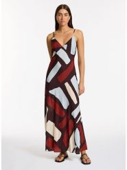 Jets Sukienka w kolorze bordowo-błękitno-kremowym rozmiar: M. Czerwone sukienki damskie Jets, m, bez wzorów, bez kołnierzyka, bez ramiączek, maxi. Za 350.56 zł.