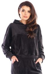 Damska Bluza Typu Kangurka z Weluru - Czarna. Czarne bluzy bez kaptura damskie Awama, l, z elastanu. Za 228.90 zł.