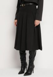 Czarna Rozkloszowana Spódnica z Wiskozą Ozdobiona Paskiem i Plisami Fidelin. Czarne spódniczki damskie Born2be, m, bez wzorów, z wiskozy, eleganckie, midi, dopasowane. Za 109.99 zł.