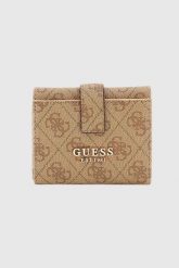 GUESS Beżowy portfel damski Laurel. Brązowe portfele damskie Guess, z aplikacjami, ze skóry ekologicznej. W wyprzedaży za 184.99 zł.