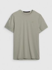 4F Koszulka treningowa regular szybkoschnąca męska - khaki S. Brązowe t-shirty sportowe męskie 4f, m, z dzianiny, bez ramiączek, na fitness i siłownię. Za 129.99 zł.