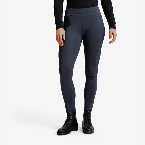 Legginsy jeździeckie damskie ciepłe z silikonowym lejem szare. Szare legginsy damskie FOUGANZA, m, bez wzorów, z materiału. Za 179.99 zł.