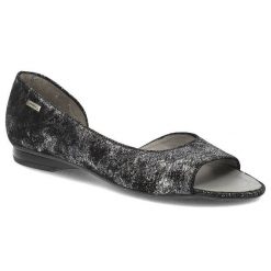 Półbuty damskie Maciejka, zamsz z otwartymi palcami miękką wkładką i na płaskiej podeszwie, czarne srebrny nalot, 0554-35-00-5. Czarne półbuty damskie Maciejka, bez wzorów, z zamszu, z otwartym noskiem, bez obcasa, na płaskiej podeszwie. Za 149.00 zł.