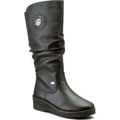 Kozaki RIEKER - Y4668-00 Schwarz. Czarne kozaki damskie Rieker, ze skóry, bez obcasa, na obcasie. W wyprzedaży za 299.00 zł.