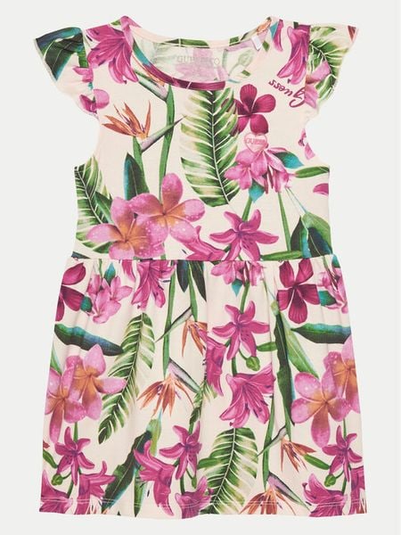 Guess Sukienka letnia K5GK14 K6YW4 Kolorowy Regular Fit. Sukienki dziewczęce Guess, na lato, z aplikacjami, z bawełny, bez ramiączek. Za 109.99 zł.