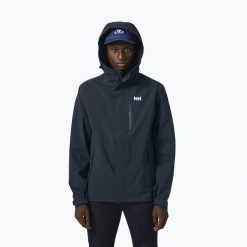 Kurtka przeciwdeszczowa męska Helly Hansen Juell Storm. Niebieskie kurtki męskie Helly Hansen, m, bez wzorów, sportowe, bez kaptura. Za 339.99 zł.