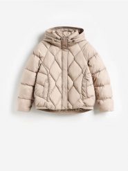 Pikowana kurtka z kapturem - beżowy. Brązowe kurtki damskie Reserved, l, bez wzorów, z tkaniny, z kapturem. Za 259.99 zł.
