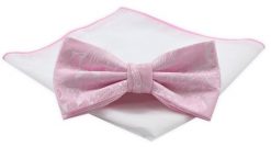 Mucha Męska z Białą Poszetką - Chattier - Różowa. Czerwone krawaty i muchy męskie Chattier, bez wzorów, z mikrofibry, eleganckie. Za 59.00 zł.