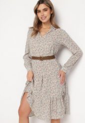 Jasnoniebieska Sukienka Ampissa. Niebieskie sukienki damskie Born2be, na imprezę, l, z aplikacjami, klasyczne, bez kołnierzyka, bez ramiączek, midi, koszulowe. Za 129.99 zł.