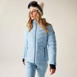 Kurtka narciarska damska z membraną Gliding wodoodporna Dare 2b. Niebieskie kurtki narciarskie i snowboardowe damskie Dare 2b, bez wzorów, z tkaniny, bez kaptura, narciarskie. Za 613.20 zł.