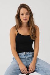 TOP SIA CZARNY M - Flawless. Czarne topy damskie Flawless, m, bez wzorów, z materiału, bez kołnierzyka. Za 169.00 zł.
