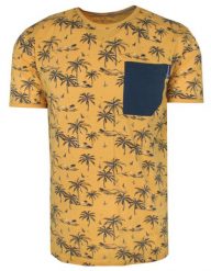 T-Shirt Żółty z Nadrukiem w Palmy, Męski, Koszulka, Krótki Rękaw, U-neck. Żółte t-shirty męskie Porthal, na lato, m, bez wzorów, z bawełny, bez kołnierzyka. Za 115.00 zł.