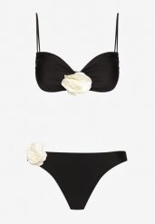 Czarne Bikini Klasyczny Biustonosz i Figi Ozdobione Kwiatową Aplikacją Rivaeria. Czarne bikini damskie Born2be, z aplikacjami. Za 69.99 zł.