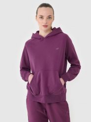 4F Bluza dresowa nierozpinana z kapturem damska - fioletowa XS. Fioletowe bluzy sportowe damskie 4f, xs, z bawełny. Za 149.99 zł.