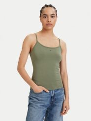 Tommy Jeans Top Essential DW0DW20675 Zielony Slim Fit. Zielone topy damskie Tommy Jeans, s, bez wzorów, z bawełny, bez ramiączek. Za 109.99 zł.