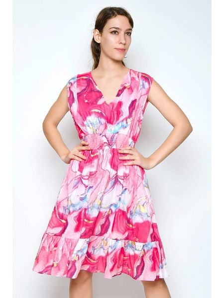 H.H.G. Sukienka w kolorze jasnoróżowo-różowo-błękitnym rozmiar: S. Niebieskie sukienki damskie H.H.G., s, bez wzorów, z bawełny, bez kołnierzyka, bez ramiączek, midi. Za 104.89 zł.