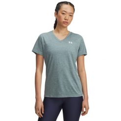 Koszulka damska z dekoltem w serek Under Armour Tech Twist. Niebieskie t-shirty damskie Under Armour, xl, bez wzorów, z materiału, bez kołnierzyka. Za 152.10 zł.
