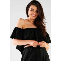 Krótki Top w Hiszpańskim Stylu - Czarna. Czarne topy damskie Awama, l, bez wzorów, z elastanu, bez kołnierzyka. Za 149.90 zł.