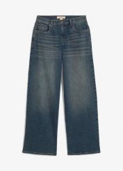 Jeansy wide leg, high waist. Czarne jeansy damskie bonprix, z podwyższonym stanem. Za 129.99 zł.