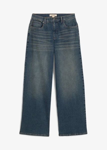 Jeansy wide leg, high waist. Czarne jeansy damskie bonprix, z podwyższonym stanem. Za 129.99 zł.