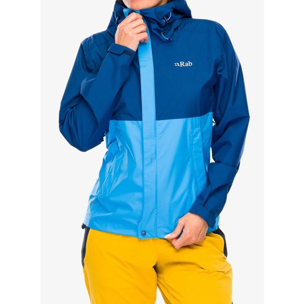 Kurtka przeciwdeszczowa damska Rab Downpour Eco Jacket. Niebieskie kurtki damskie RAB, bez kaptura. Za 547.82 zł.