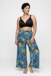 Damskie Spodnie palazzo cytryny szeroka nogawka elastyczny pas. Niebieskie spodnie materiałowe damskie Ulla Popken, bez wzorów, z materiału, plus size. Za 191.99 zł.