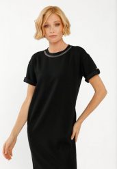 Czarna sukienka G-MARISA. Czarne sukienki damskie Volcano, na co dzień, s, bez wzorów, z elastanu, eleganckie, bez kołnierzyka, bez ramiączek, mini, proste. Za 189.99 zł.